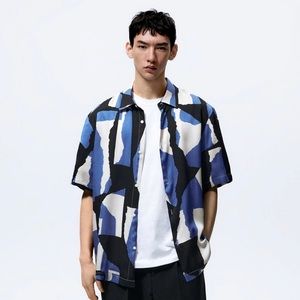 Zara Men’s Painted Short Sleeve Shirt, Size L